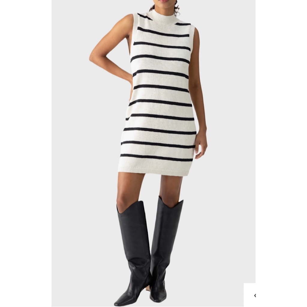 Sanctuary Life Is Easy Sweater Dress Chalk White Black Stripe Medium